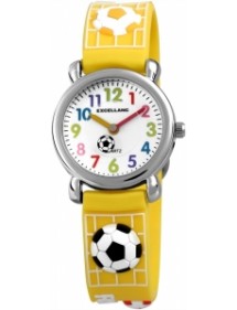 Analog klocka för barn, Fotbollsmotiv och gult silikonband