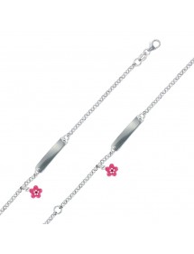 Identität Armband Rhodium Silber mit einem pinkfarbene Blume geschmückt 3180912 Suzette et Benjamin 32,00 €