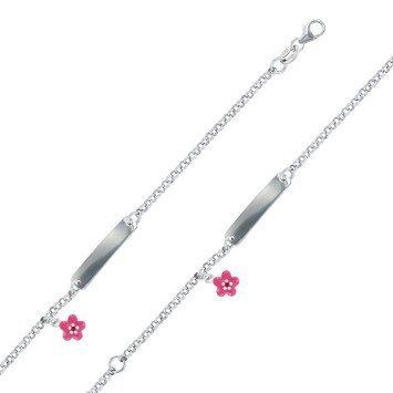 Identität Armband Rhodium Silber mit einem pinkfarbene Blume geschmückt 3180912 Suzette et Benjamin 32,00 €