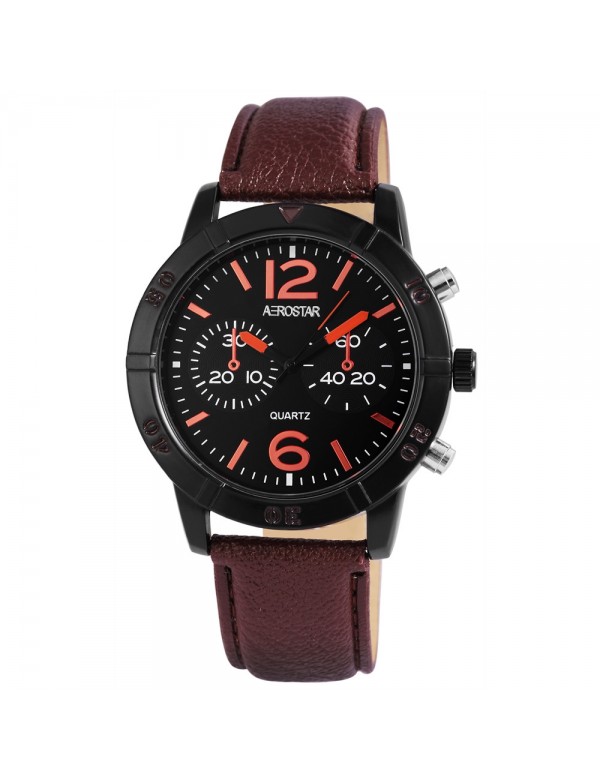 Aerostar-Uhr für Herren, Armband aus nachgeahmtem braunem Leder