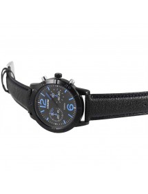 Aerostar men's watch with imitation black leather strap
