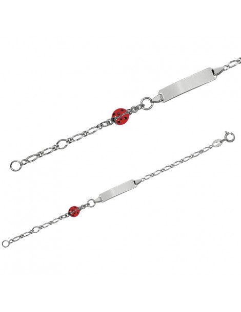 Baby identity bracelet in rhodium silver with a red ladybug