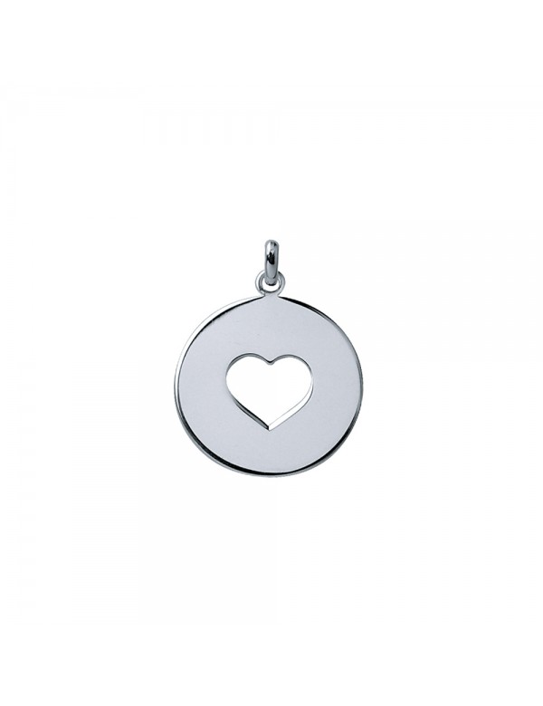 Medal pendant with a heart in the middle in Sterling Silver