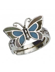 Anello farfalla blu con madreperla in argento sterling antico - Misura da 58 a 62