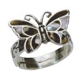 Brauner Schmetterlingsring mit Perlmutt aus antikem Sterlingsilber - Größe 52 bis 56
