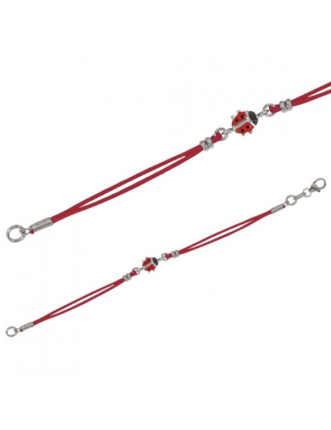 Bracelet with red ladybug in rhodium silver
