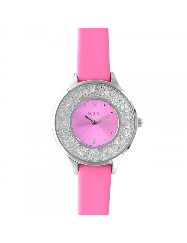 Pink Lutetia watch, dial with synthetic stones and bracelet