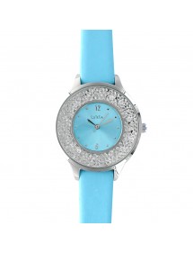 Montre Lutetia bleu clair, cadran avec pierres et bracelet synthétiques