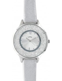Silver Lutetia watch, dial with synthetic stones and bracelet