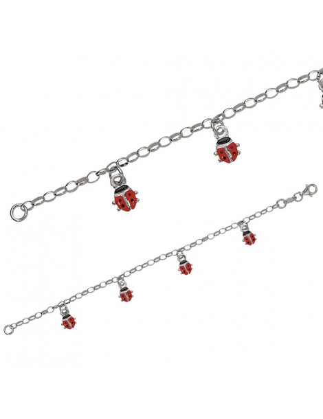 Bracciale decorato con coccinelle rosse in argento rodiato
