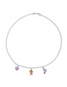 DORA L'EXPLORATRICE, Babouche and butterfly pendant necklace in rho...