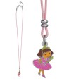 DORA PRINCESSE light pink cotton necklace in rhodium silver and enamel