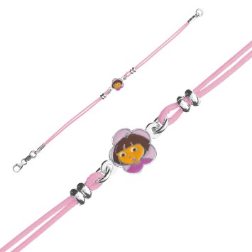 DORA L'EXPLORATRICE pink cotton cord bracelet in rhodium silver and enamel 3181066 Dora l'exploratrice 16,00 €