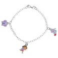 DORA L'EXPLORATRICE, Babouche and butterfly bracelet in rhodium silver and enamel
