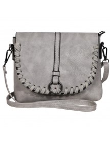 Faux leather handbag with shoulder strap - Gray
