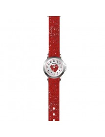 Domi girl's watch, with heart and glittery red plastic strap