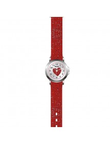 Orologio da donna Domi, con cuore e cinturino in plastica rossa scintillante