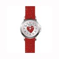 Domi girl's watch, with heart and glittery red plastic strap