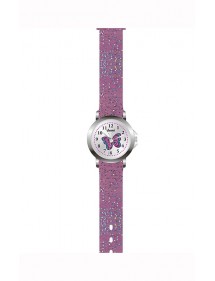 Reloj Domi para niña, con mariposa y correa de plástico púrpura brillante