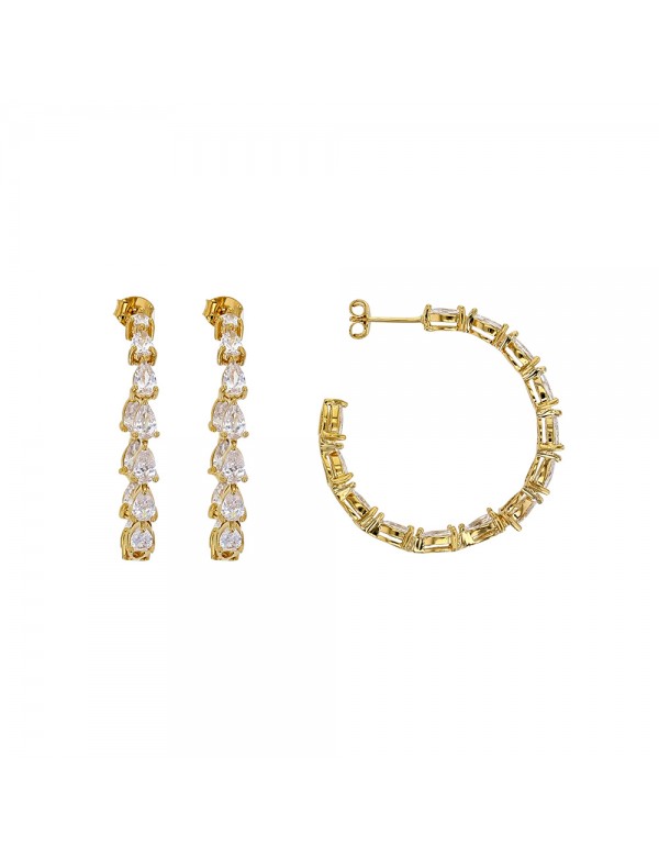 Open earrings in gold plated adorned with cubic zirconia