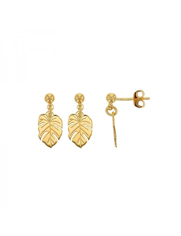 Gold plated jungle leaf dangling earrings