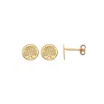 Round chip earrings adorned with an engraved Tree of Life in gold plated