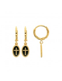 Gold-plated hoop earrings with black enamel cross beaded oval pendant 3230237N Laval 1878 58,00 €