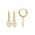 White enamel cross oval gold plated earrings
