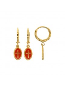 Red enamel cross oval gold plated earrings 3230237CO Laval 1878 58,00 €