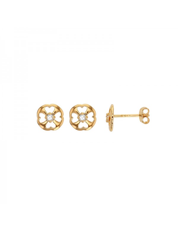 Openwork heart stud earrings in the shape of a clover with zirconium oxide in gold plated
