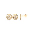 Gold-plated earrings adorned with white enamel and cubic zirconia hearts