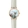 Lutetia watch with bird motif dial and synthetic silver strap