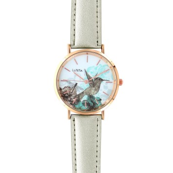 Lutetia watch with bird motif dial and synthetic silver strap 750137 Lutetia 38,00 €