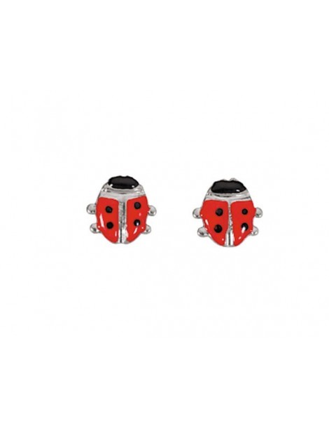 Ladybug earrings in rhodium silver and enamel