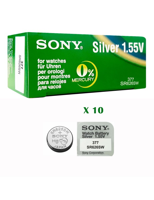 1 confezione da 10 pile a bottone Sony SR626SW 377 senza mercurio