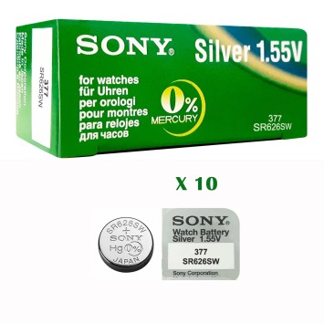 1 Box 10 Button cells 377 Sony SR626SW mercury 4937710-10 Sony 17,90 €