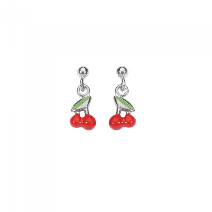Earrings red cherry shaped earrings rhodium silver