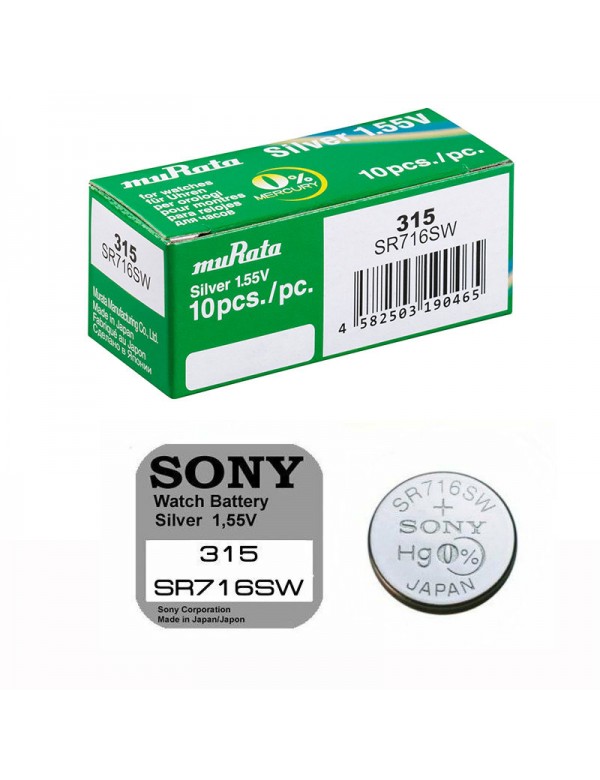 Boite de 10 Piles bouton 315 Sony Murata SR716SW sans mercure