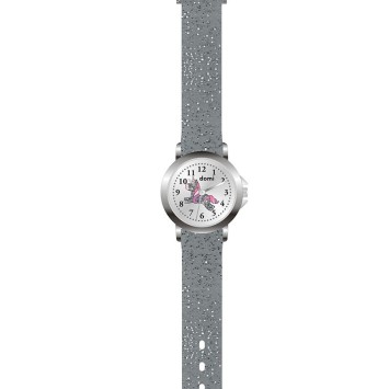 Girls' watch, metal case, dial with unicorn and glittery gray plastic strap 753988 DOMI 29,90 €