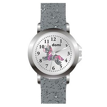 Orologio da ragazza, cassa in metallo, quadrante con unicorno e cinturino in plastica grigio glitterato 753988 DOMI 29,90 €