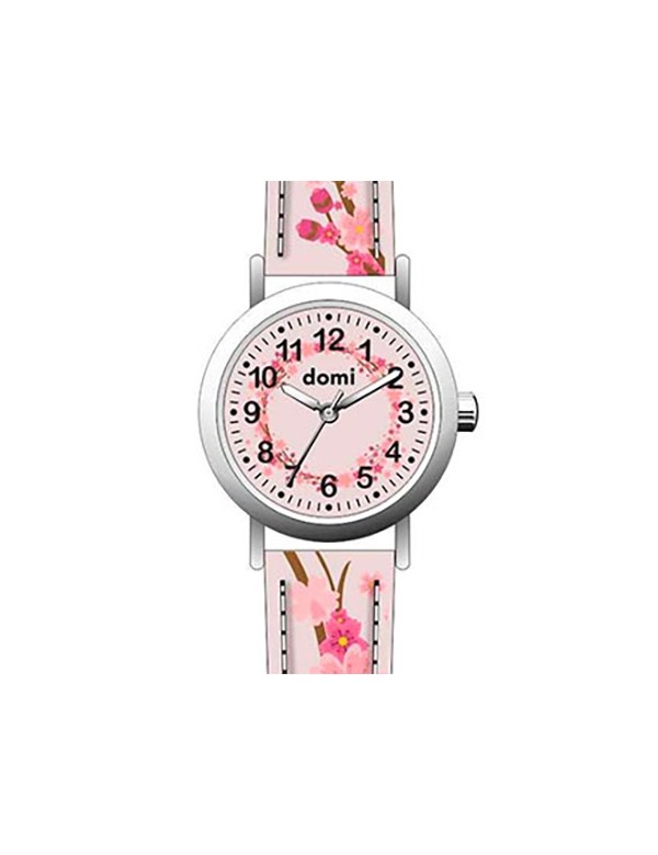 Girl's watch "Cherry blossoms" metal case and pink synthetic strap