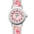 Reloj para niña "Flores de cerezo", caja de metal y correa sintética rosa