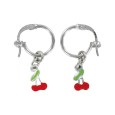 Creole earrings with red cherry in rhodium silver