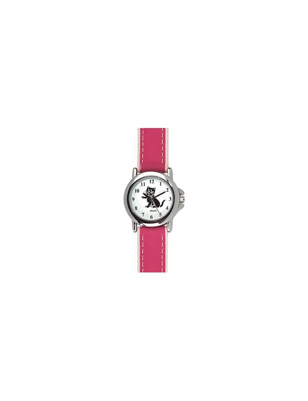 DOMI educational watch, cat pattern, pink synthetic bracelet