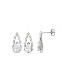 Rhodium silver earrings with white oxide, zirconium oxide drop