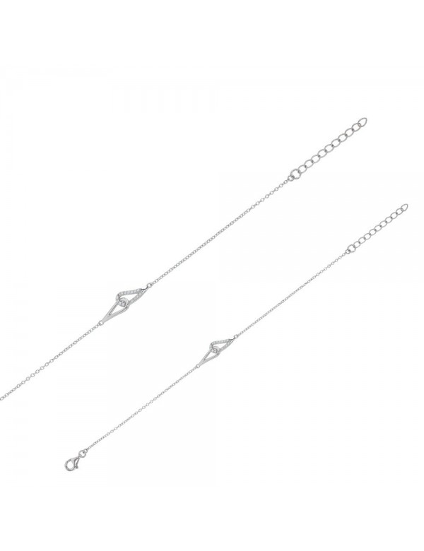 Double hoop bracelet in the shape of a drop in rhodium silver, zirconium oxides