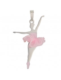 Rhodium-plated silver pendant adorned with a pink fabric tutu
