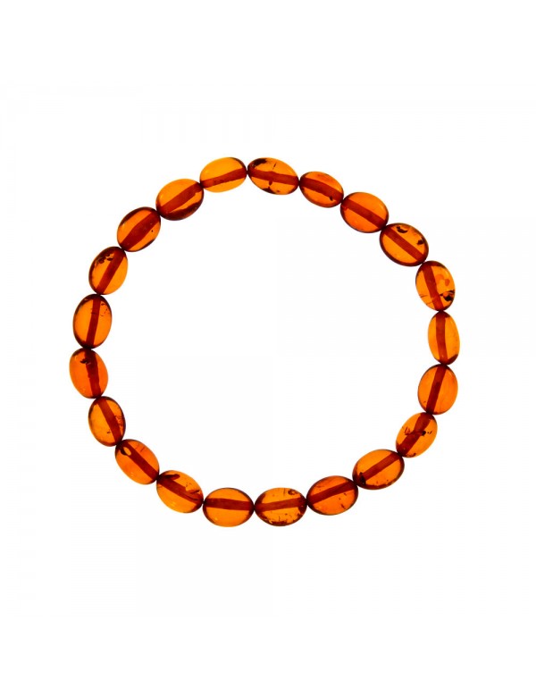 Cognac-colored oval amber elastic bracelet