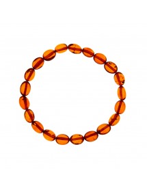 Bracelet élastique en ambre ovale de couleur cognac