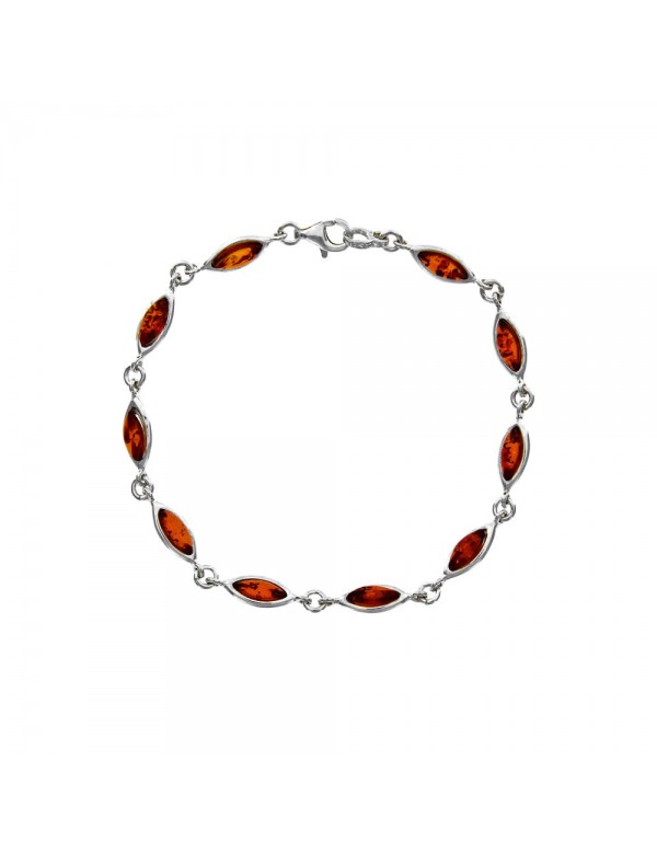 Silver bracelet adorned with oval amber stones
